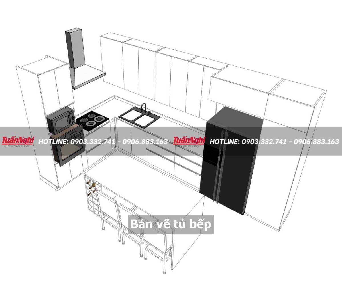 Bản vẽ autocad thiết kế cấu tạo tủ bếp chi tiết